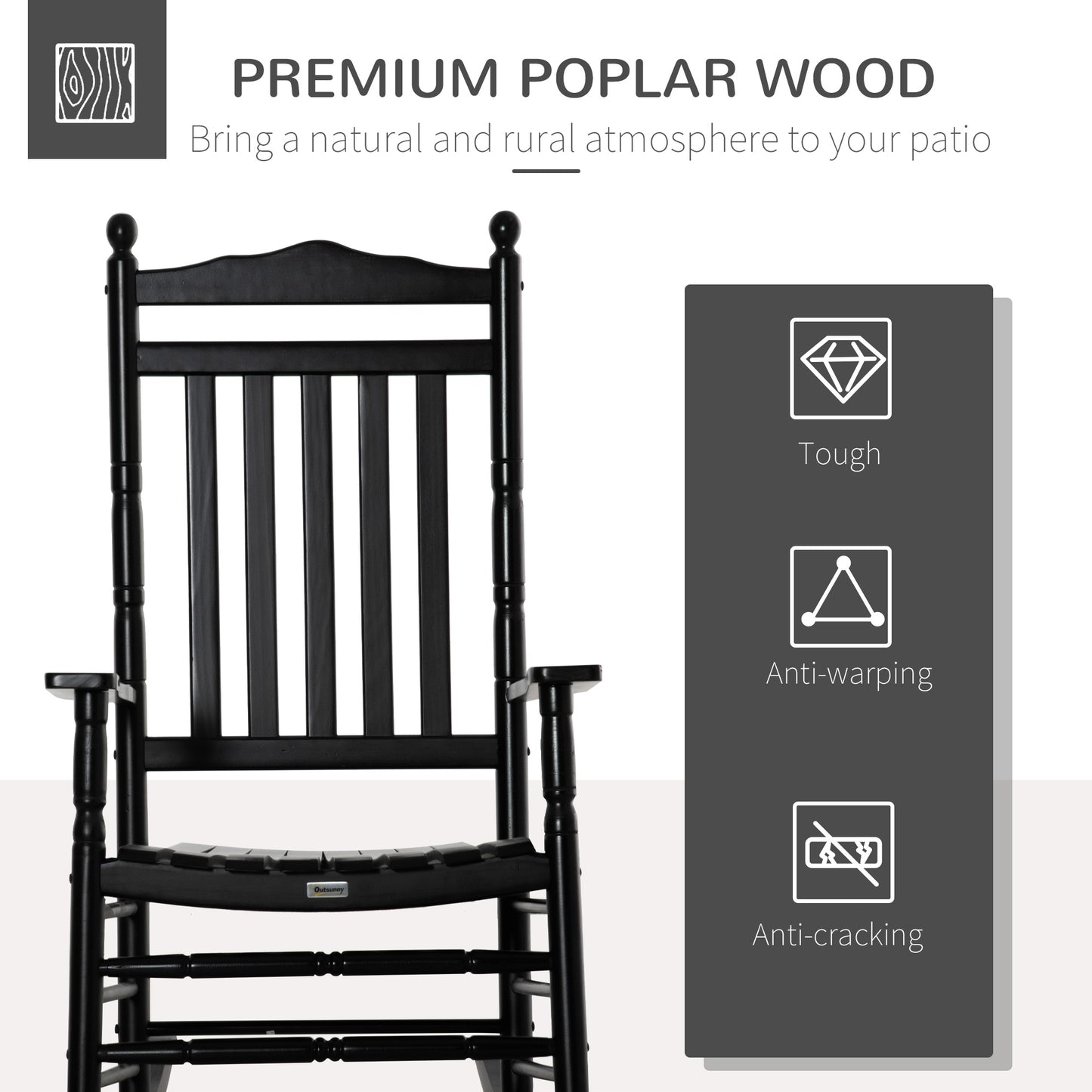 Wooden Outdoor Rocking Chair, Patio Rocking Chair with Slatted High Back and Armrests for Porch, Garden, Lawn, White