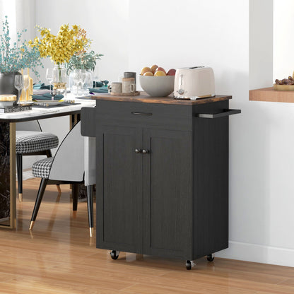 Rolling Kitchen Island Cart with Wood Top - Distressed Black