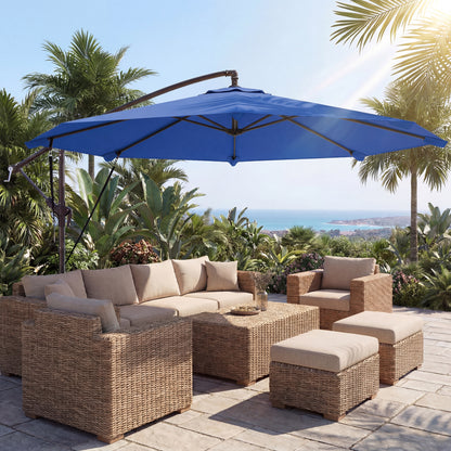 10' Navy Blue Cantilever Patio Umbrella with 8 Ribs & Cover