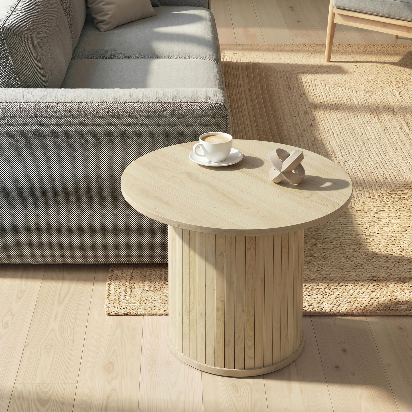 Round Coffee Table, 24" Center Table, Natural Wood