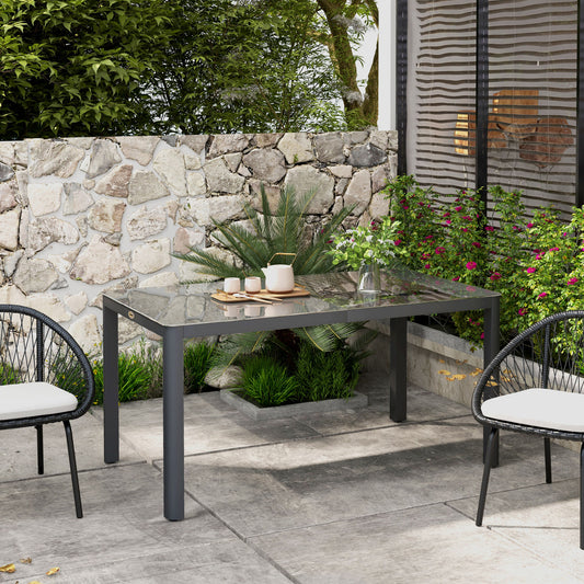 59" x 35" Aluminium Outdoor Dining Table for 6, with Glass Tabletop, Grey