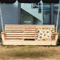 3 Seater Patio Swing Chair Wood Porch Swing with Foldable Table, Cup Holders, Steel Chains for Garden, Yard, Natural