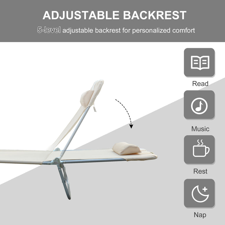 Portable Folding Chaise Lounge with Pillow - Beige