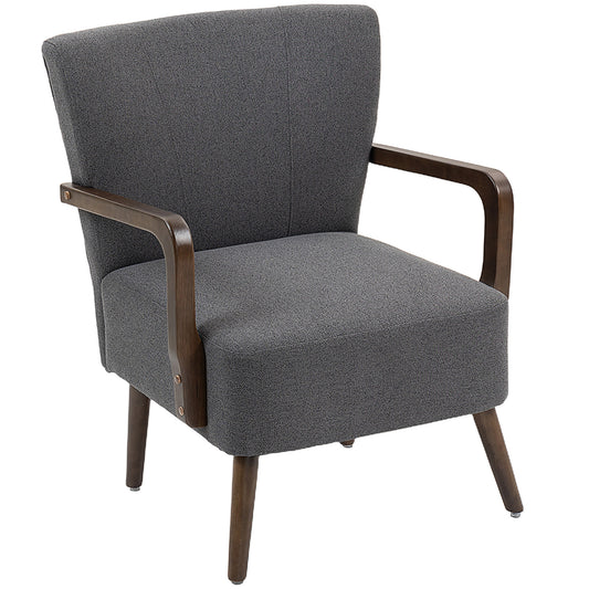 Linen Accent Chair with Wood Legs - Dark Grey