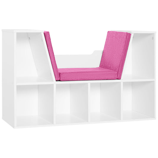 6-Cubby Bookcase with Reading Nook Cushion - Pink