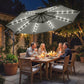 9.7 ft Cantilever Patio Umbrella with Solar Light, Garden Hanging Parasol with Cover, Tilt, Crank, Grey