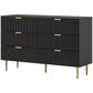 Modern Chest of Drawers 6 Drawer Dresser for Bedroom with Gold Legs and Handles, Black