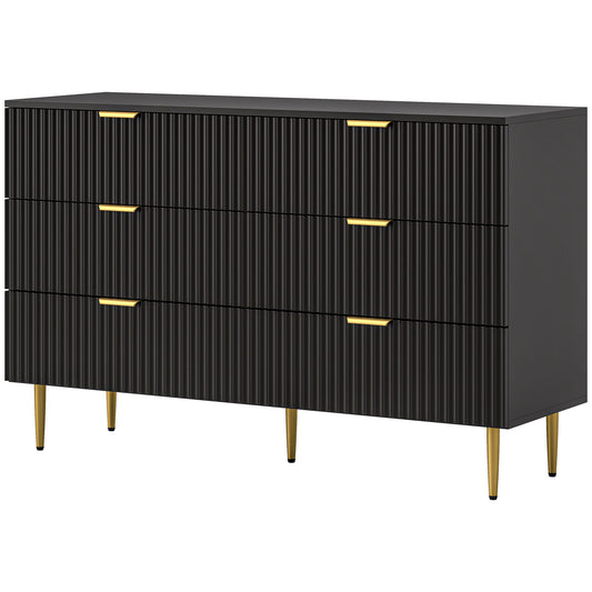 6-Drawer Dresser with Gold Legs - Black