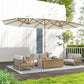 179.1" x 104.3" Beige Double Garden Parasol with 12 Steel Ribs