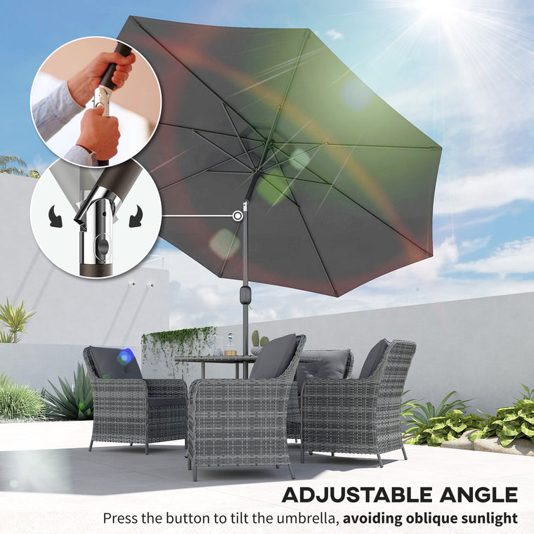 10' x 8' Grey Round Market Umbrella with Crank & Tilt