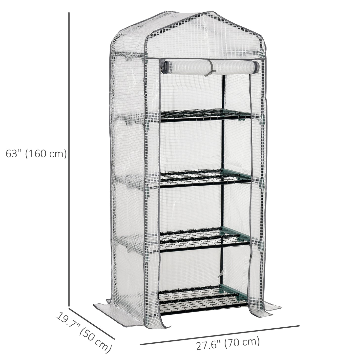 Portable Greenhouse Outdoor Hot House with 4 Tier Shelves, Steel Frame, PE Cover, 28" x 20" x 63" , White