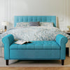 50 Inches Storage Ottoman, Upholstered Bedroom Bench with Rolled Arms and Button Tufted Storage, Teal