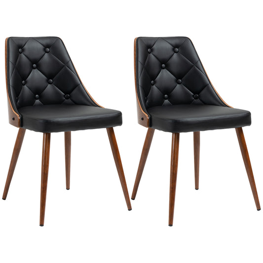 Tufted Dining Chairs Set of 2, Faux Leather - Black