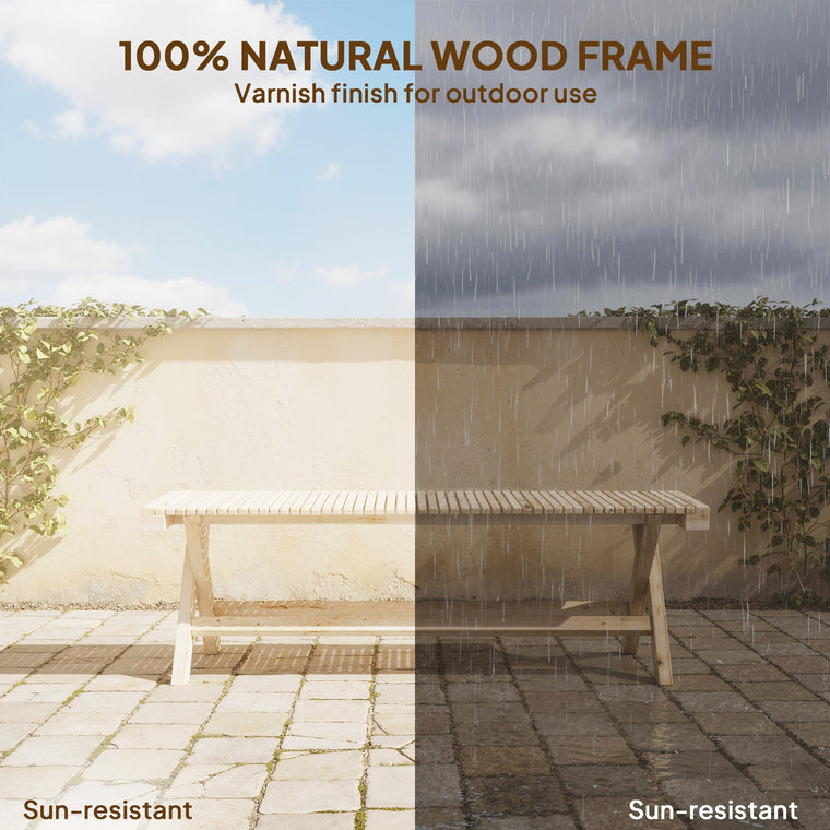 55.1" Natural Wood Garden Bench, 2-Seater Slatted Seat