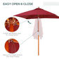 6.6x5ft Square Market Parasol, Wooden Patio Umbrella with Tilt Mechanism and 6 Bamboo Ribs, Garden Sunshade, Wine Red