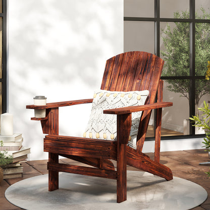 Classic Adirondack Chair, Muskoka Chairs, Garden Deck Chair with Cup Holder for Patio, Indoor, Backyard, Dark Grey - Brown