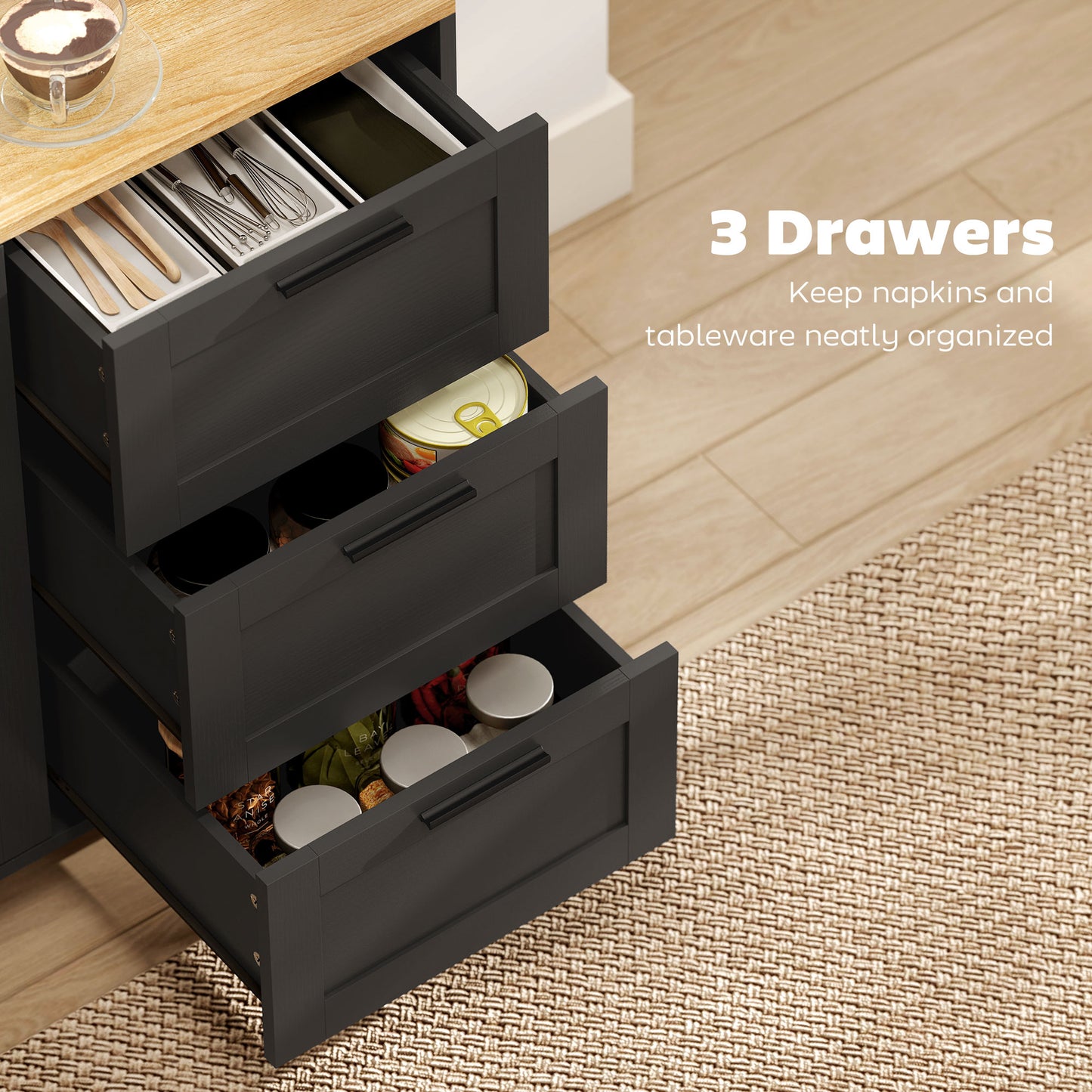Buffet Cabinet with Soft-Close Doors, Modern Sideboard with 3 Drawers for Living Room, Kitchen, Dining Room, Black
