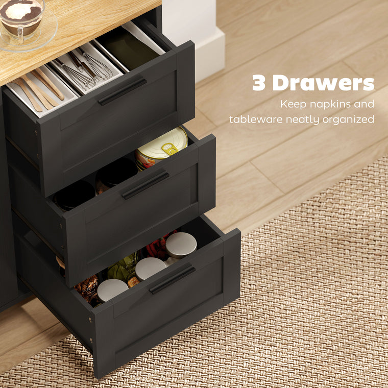 Buffet Cabinet with Soft-Close Doors and 3 Drawers - Black