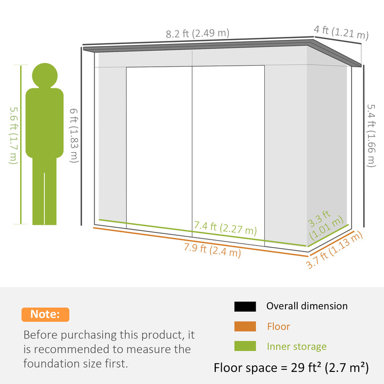 8' x 4' Storage Shed with Double Doors and Vents