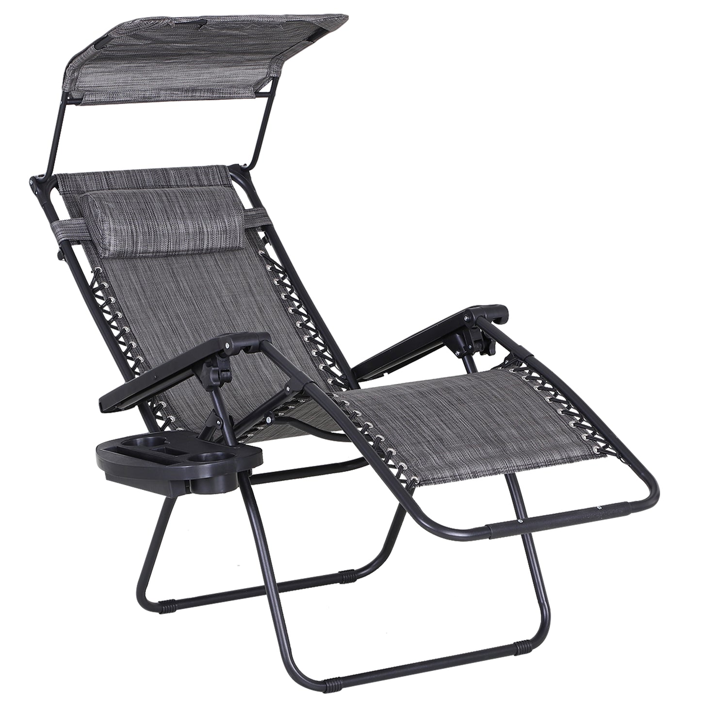 Outdoor Zero Gravity Reclining Lounger Chair with Canopy Shade, Side Tray, Cupholder, Beige
