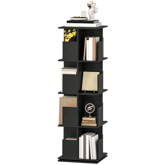360 Rotating 4-Tier Bookcase with 16 Cubbies - Black