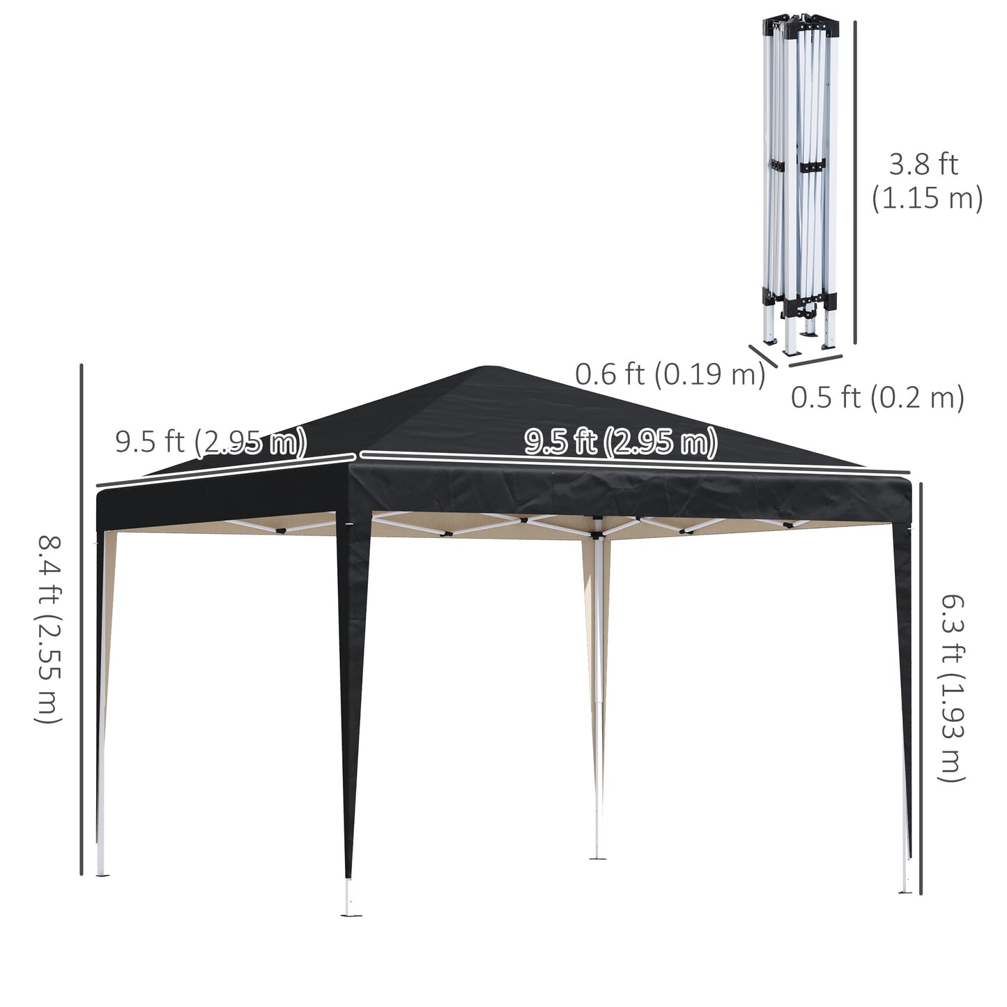 10 x 10ft Folding Pop Up Tent Outdoor Gazebo Canopy with Carrying Bag, Black