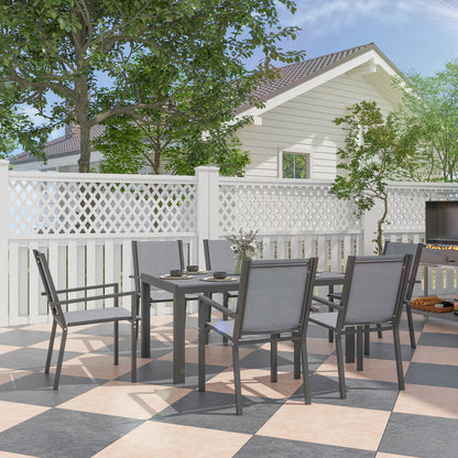 7 Piece Outdoor Dining Set with Rectangular Table and 6 Stackable Chairs, for Backyard, Lawn, Deck, Balcony, Pool Side - Light Grey
