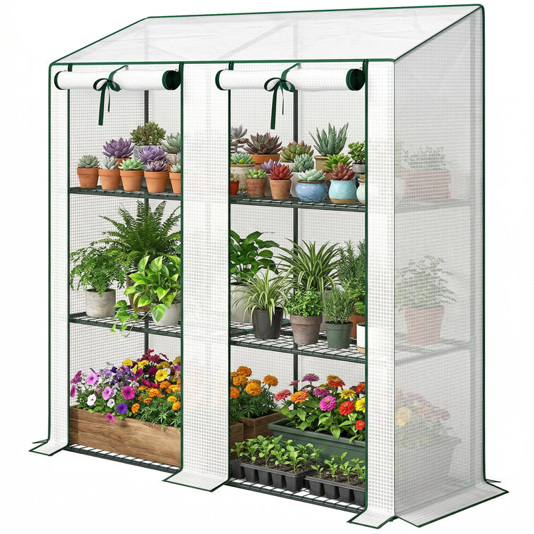 56.3" x 18.1" x 59.4" Mini Greenhouse with Shelves and PE Cover