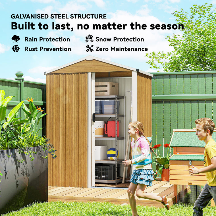 4.5' x 3' Waterproof Metal Garden Shed - Wood Grain