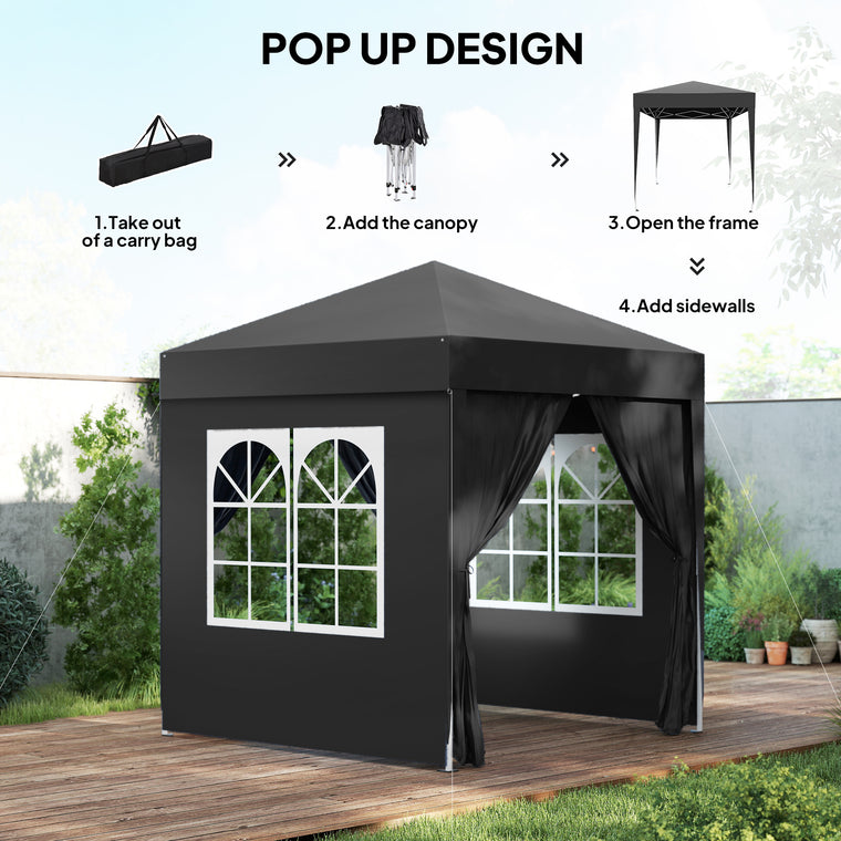 6.6' x 6.6' Black Pop-Up Gazebo with Sidewalls & Carry Bag