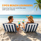 2 Pieces Beach Lounge Chair, Outdoor Folding Chaise Lounge Set w/ Pillow for Sunbath, Snap, Beige