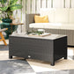 PE Wicker Outdoor Coffee Table with Glass Top Garden Patio Table, Dark Grey