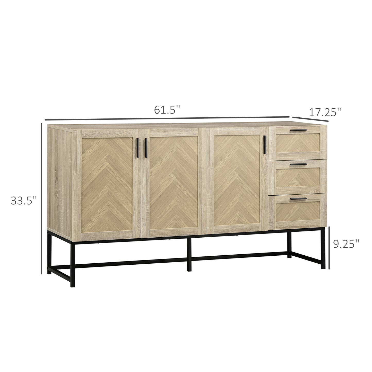 Buffet Cabinet, Coffee Bar Cabinet with Drawers and Adjustable Shelves, Oak