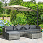 6 Pieces Outdoor PE Rattan Wicker Patio Furniture Sofa Set with Thick Cushions, Deluxe Garden Sectional Couch with Glass Top Table, Mixed Grey and Dark Grey