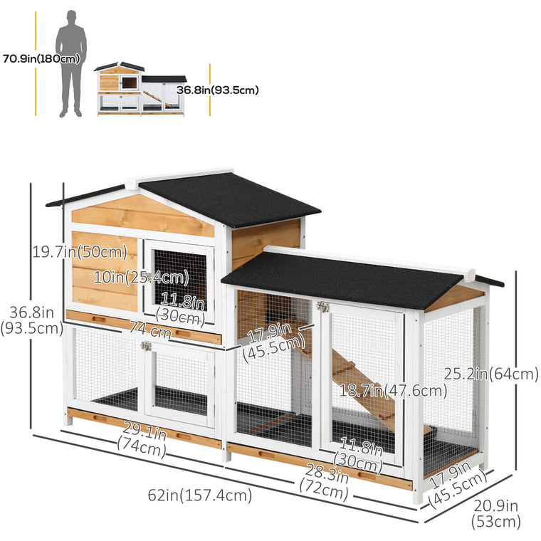 2-Tier Yellow Wood Rabbit Hutch with Ramp & Run