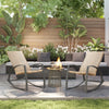 2 Pieces Wicker Patio Rocking Chair Set, Rattan Outdoor Rocking Chair Set with High Back, Armrests for Garden, Khaki