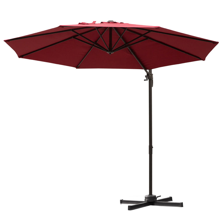 10ft Wine Red Cantilever Umbrella with 360° Rotation & Crank
