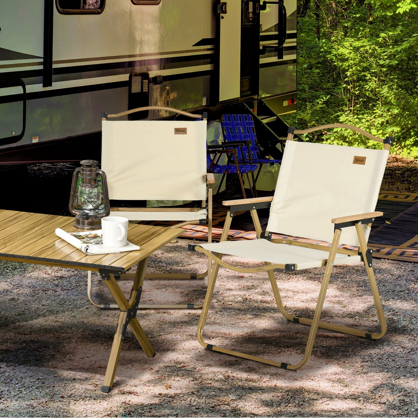 Set of 2 Camping Chair, Lightweight Folding Chair, Portable Armchairs, Excellent for Festivals, Fishing, Beach and Hiking, Beige - Cream White