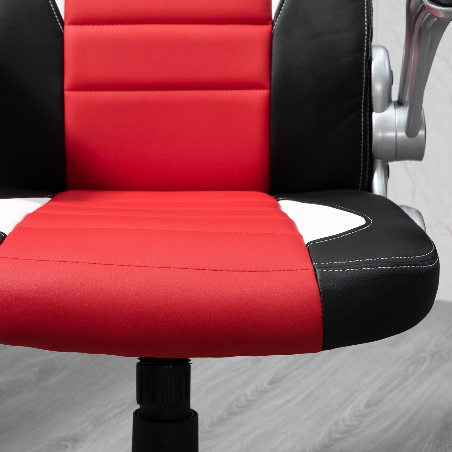 Racing Gaming Chair PU Leather Office Chair Executive Computer Desk Chair with Adjustable Height, Flip Up Armrest, Swivel Wheels, Red
