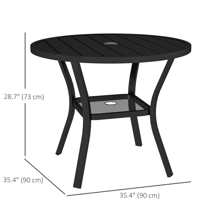 35.5" Round Metal Dining Table for 4, Slatted Top