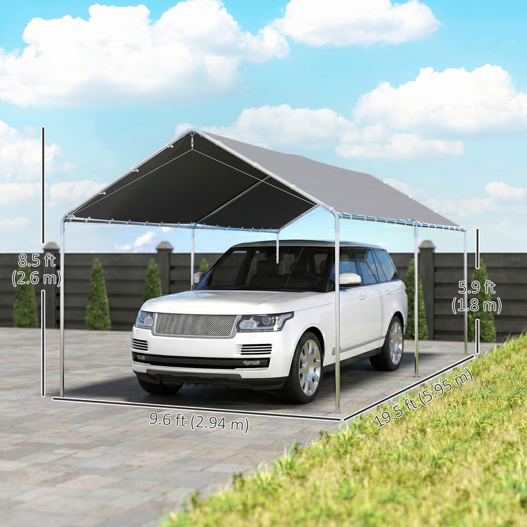 10' x 20' Grey Galvanized Carport with Anchor Kit & Steel Cables