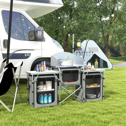 Grey Aluminum Folding Camping Kitchen with Fabric Cupboards