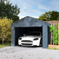 Metal Carport, Heavy Duty Garage Car Shelter with Galvanized Metal Roof and Removable Sidewalls, Light Grey