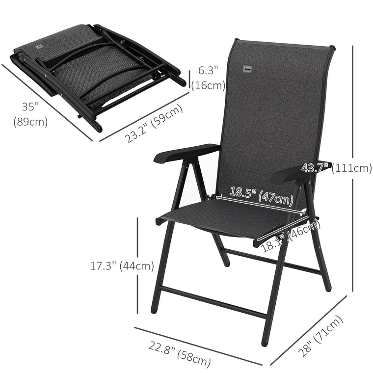 Grey Wicker Folding Chairs with Adjustable Backrest