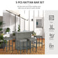 5 Pieces Patio Bar Set, Outdoor PE Rattan Wicker High Top Outdoor Table and Chairs Outdoor Bar Set with Tempered Glass Top Bar Table and Shelves, 4 Bar Chairs, Black