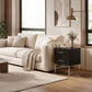 2 Pieces Nightstands with Storage, Modern Bedside Tables with 2 Fluted Drawers and Gold Legs for Bedroom, Black