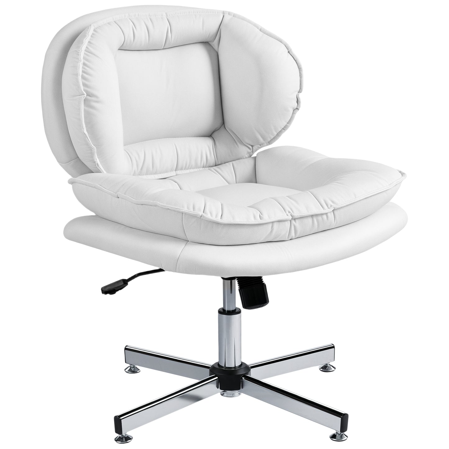Criss Cross Chair, Armless Wide Office Chair with Leathaire Upholstery, Tilting, No Wheels, White