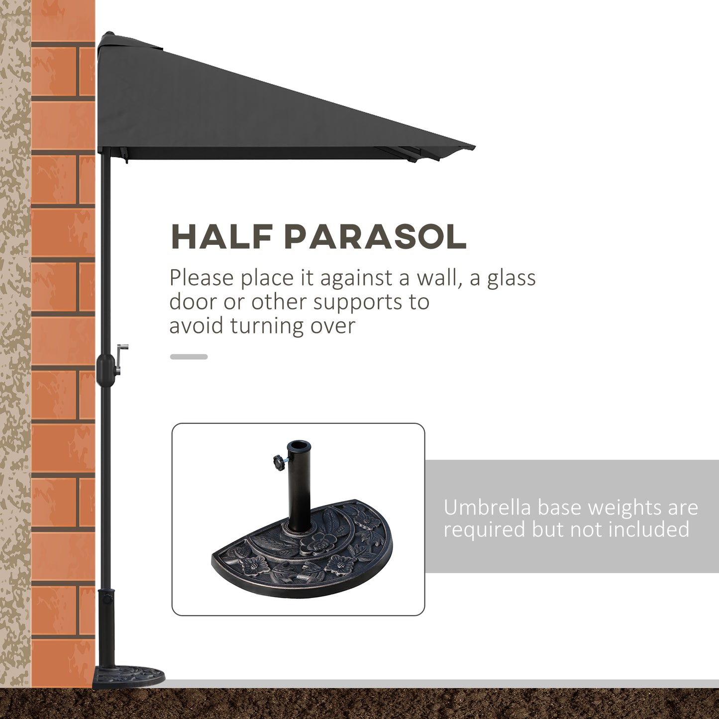 8ft Half Round Sun Shade Umbrella with 5 Ribs
