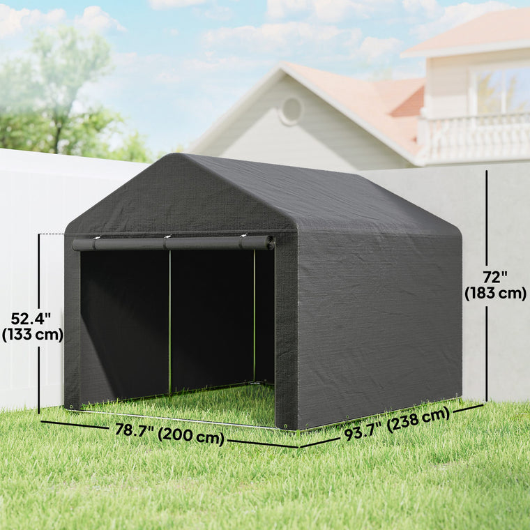 6.6' x 7.8' Galvanized Steel Bike Shed with Roll-Up Door