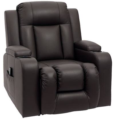Swivel Massage Recliner Rocker with Cup Holders - Brown